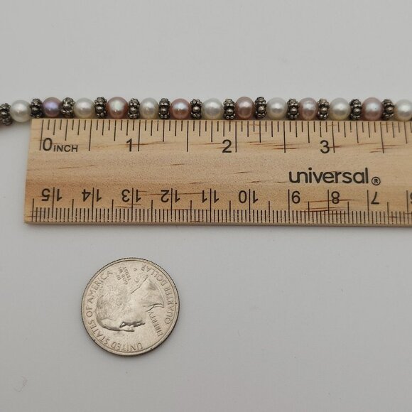 Classic 18" Freshwater Pearl Necklace Pink White Silver Beads Feminine Romantic - Picture 13 of 16